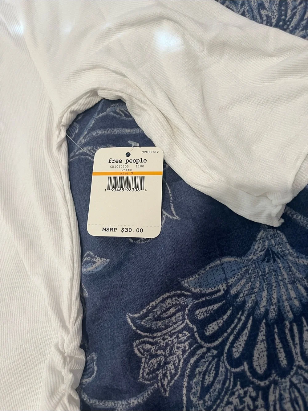 Free People White Short-Sleeve Ruched Side Tee